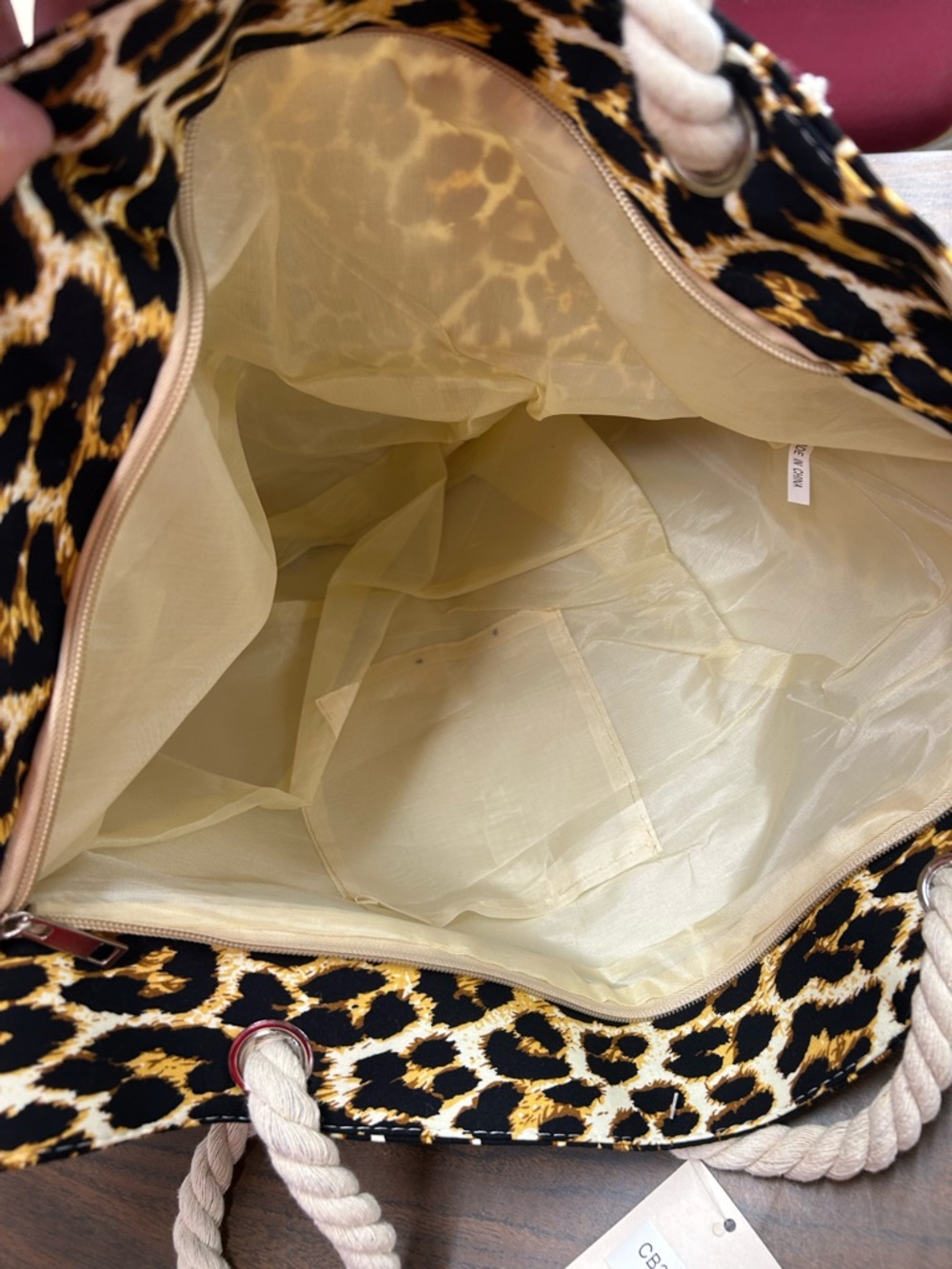 Leopard Print Rope Handle Tote Bag - Brown/Black - Picture 6 of 10